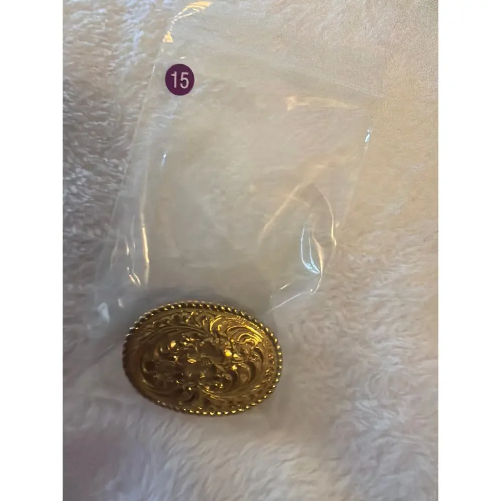 Vintage Crumrine Inc. Gold Tone Floral Engraved Western Oval Belt Buckle USA